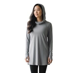 Athleta‎ Gray Hooded Tunic Top Cowl Neck Thumbhole Long Sleeve XS Heathered Gray